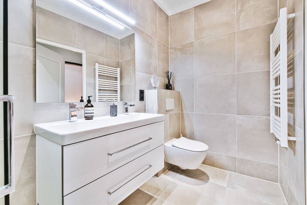 bathroom renovation white tile