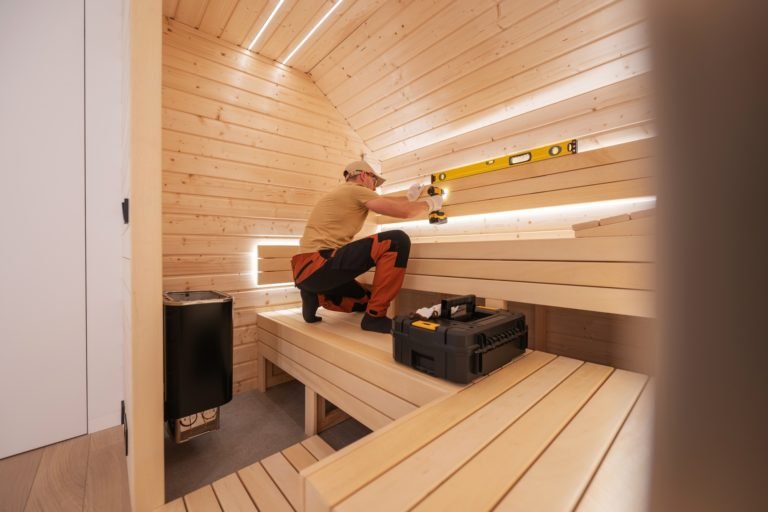 Building Modern LED Illuminated Residential Finnish Sauna